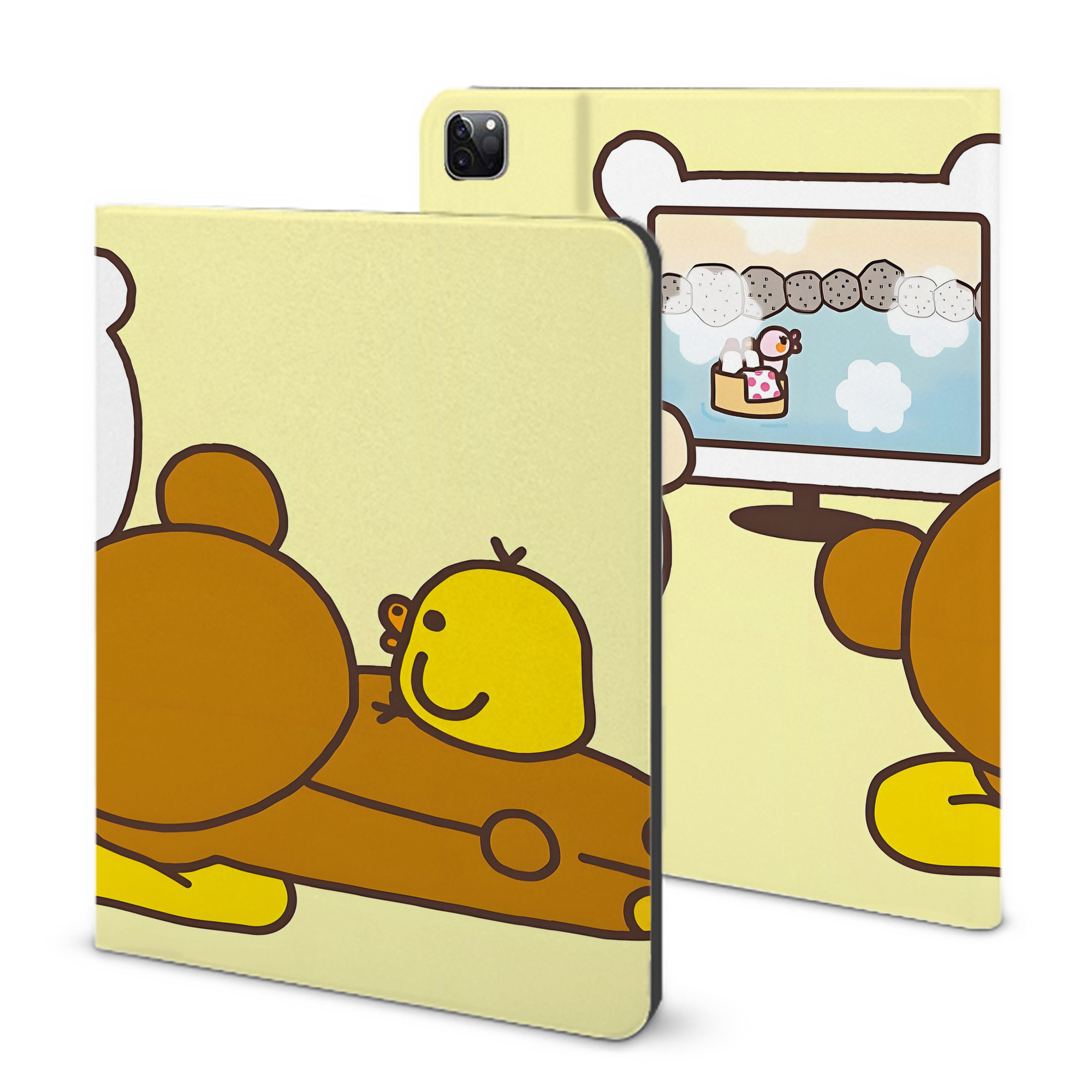 （画像用） リラックマ リラックマ キイロイトリ Rilakkuma Korilakkuma Kiiroitori IPad ケース ブック型 PUレザー TPU 耐衝撃 軽量 薄型 ペン収納なし 全面保護 IPad 各モデル対応